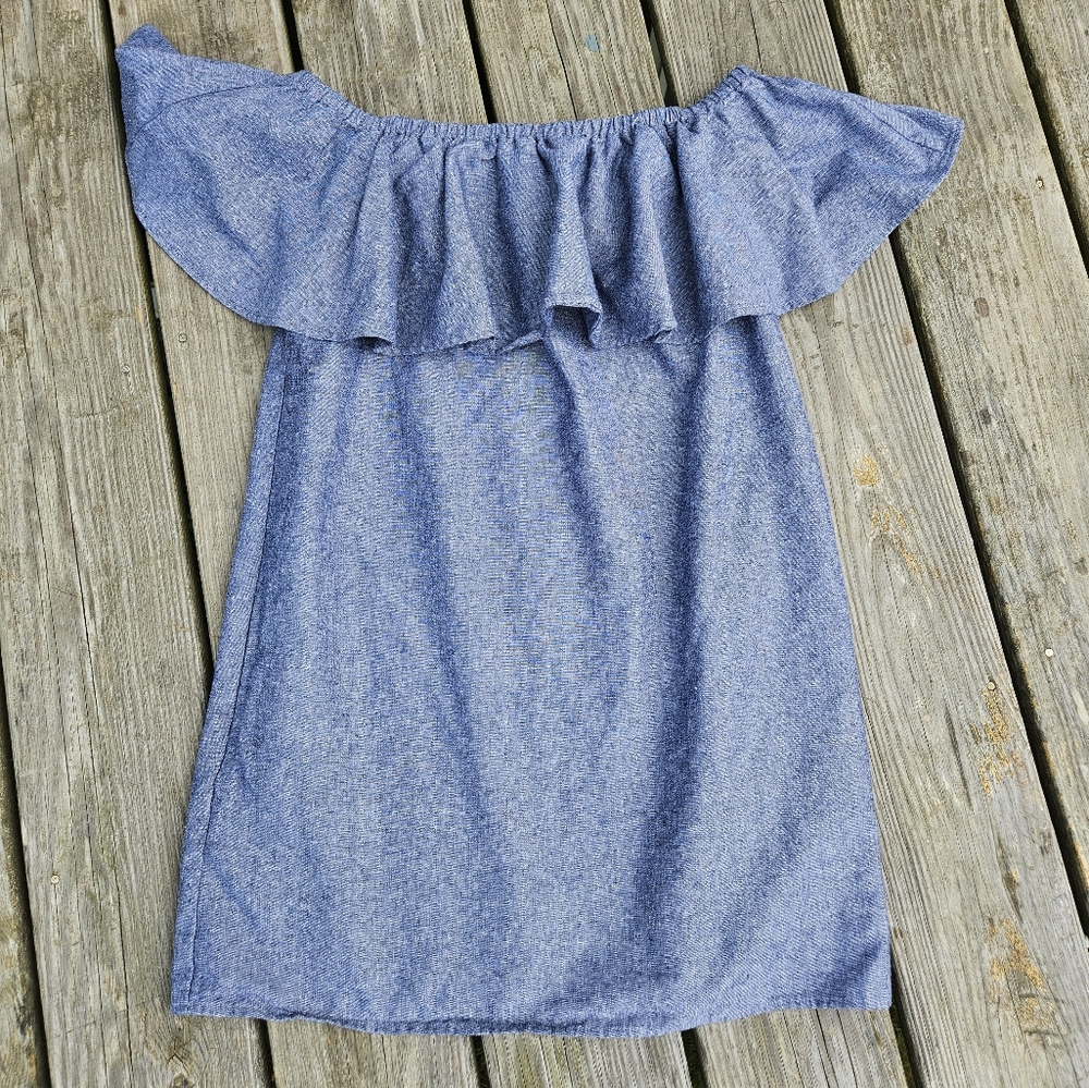 Do+Be Blue Linen Cotton Blend Off the Shoulder Dress - size Small